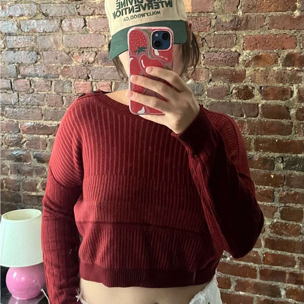 Red Ribbed Knit Sweater